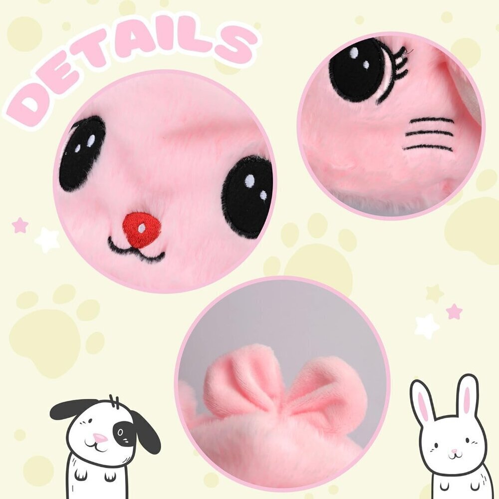 Kids Cat_pink Animal Hat with Ears Moving Jumping Pop Up Beating Plush Holiday - Picture 5 of 9
